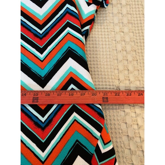 Bobbie Brooks Chevron Dress Size 1X Turquoise Orange Stretchy Flare Hemline - Picture 10 of 12